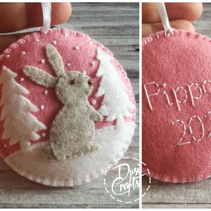 Wool Felt Christmas Bunny ornament, Rabbit ornament with / possible personalization on the back image 9