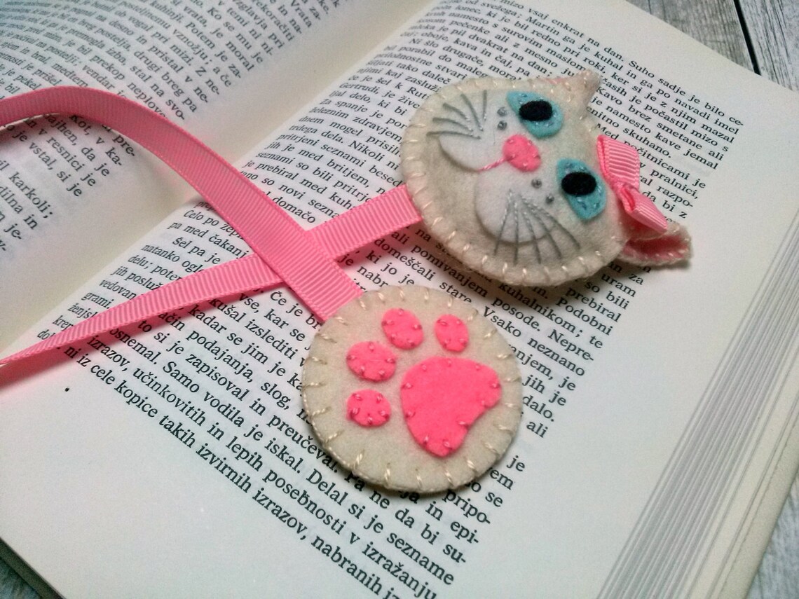 Felt cat bookmark black cat bookmark white cat bookmark Etsy