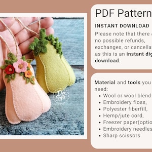 Felt Pumpkin ornaments PDF Tutorial & Pattern for Hand Sewing / Swirls and Flowers / DIGITAL Instant Download image 4