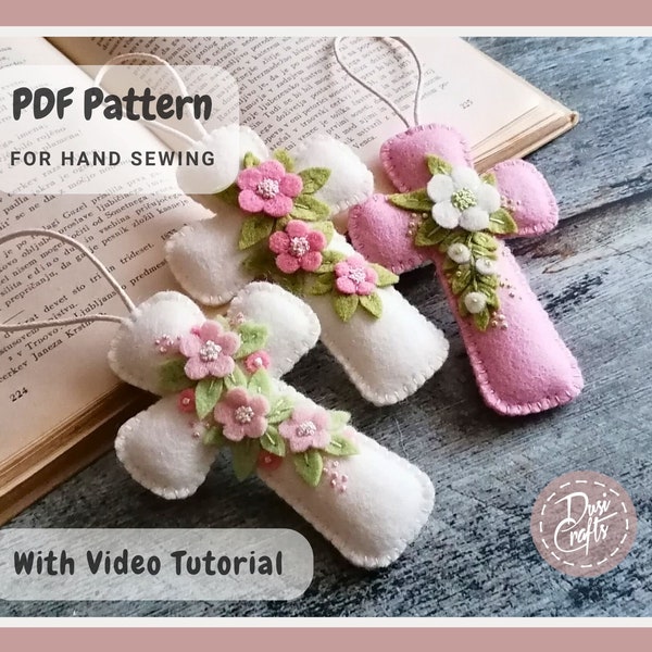 Floral cross ornament with flowers, PDF Tutorial & Pattern for Hand Sewing / DIGITAL Instant Download