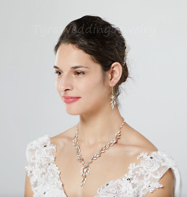 Gold Wire Wrapped Leaf Necklace and Earrings Set leaf Bridal Etsy