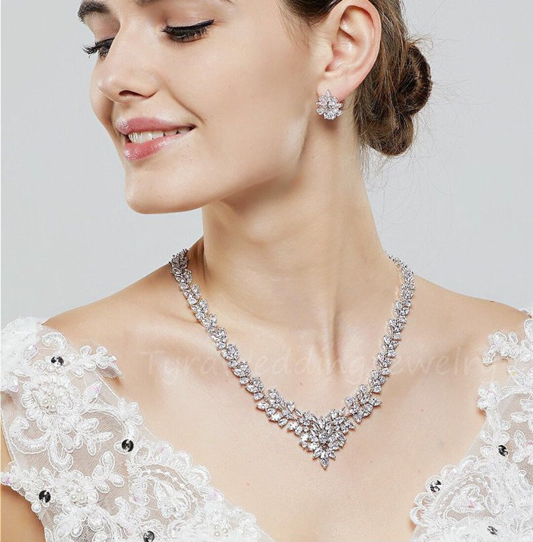 Wedding Necklace Earrings Set,cz Bridal Necklace Earrings Set,wedding