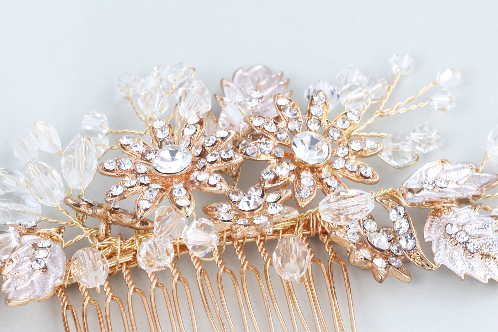 Gold Floral Crystal Hair Clip Bridal Hair Piece Crystal Etsy