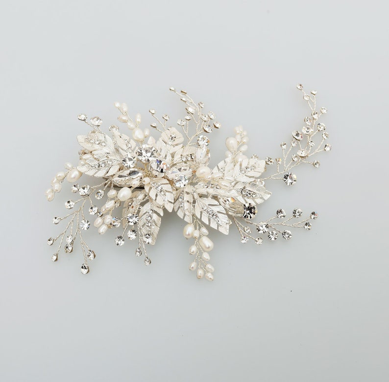 Floral Crystal Hair Clip Bridal Hair Piece Crystal Wedding Etsy