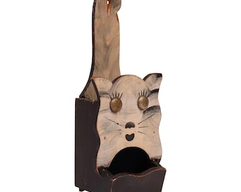 Portacerillas con forma de gato tallado de estilo antiguo de Outsider Art