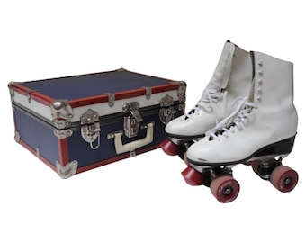 Vintage Sears White Roller Skates: Women's Size 7 with Red White & Blue Case
