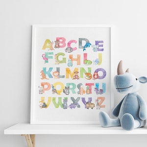 Alphabet Nursery Wall Art, Animal Alphabet Art Print, Alphabet Poster, Alphabet Nursery Print, Cute Animal Print, Kids Room Art