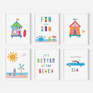 Set of 6 Kids Beach Prints, Kids Room Posters, Beach, Ocean, Kids Room Decor, Art Print, Digital Print, Kids Room, Colorful, Beach House