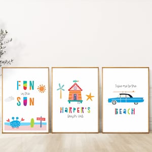 Custom Name Kids Beach Prints, Kids Room Posters, Beach, Ocean, Kids Room Decor, Art Print, Digital Print, Kids Room, Colorful, Beach House