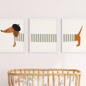 Impresión de Dachshund imprimible, conjunto de 3, cartel de la habitación de los niños, Dachshund, perro, decoración de la habitación de los niños, impresión del perro, habitación de los niños, impresión del perro Weiner, arte del perro