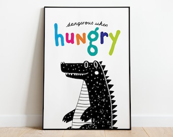 Alligator Kids Print, Printable Kids Art, Kids Prints, Crocodile Poster, Bright Colors, Food Print, Crocodile, Alligator art, Alligator Kids