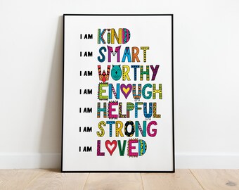 Afdrukbare motiverende poster, positieve affirmaties, kinderprints, kinderposter, klasdecor, speelkamerposter, affirmatieprint voor kinderen