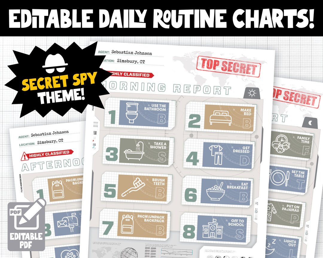 Editable Routine Chart, Secret Spy Kit, to Do List for Kids, Daily ...