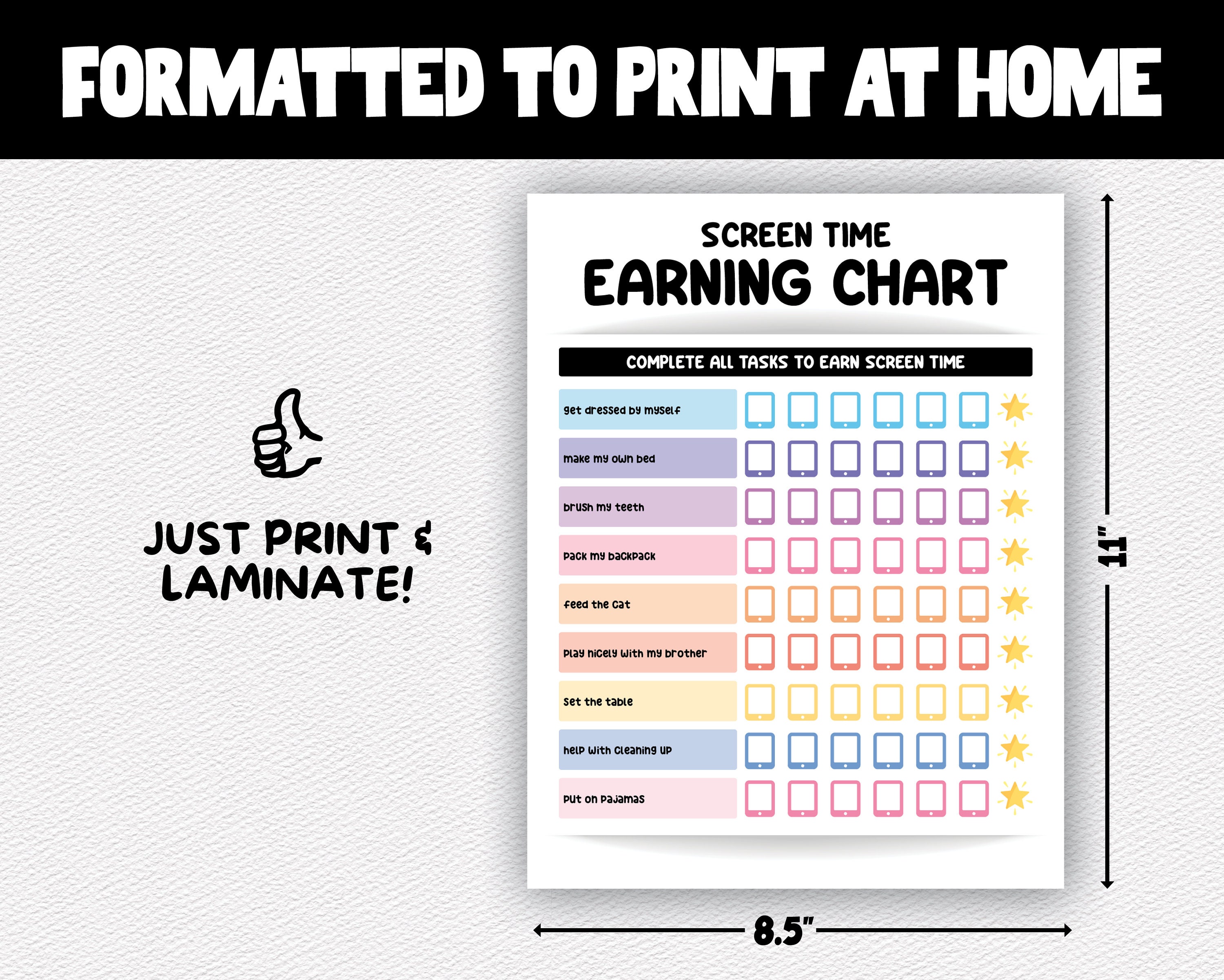 Screen Time Chart Screen Time Chore Chart Editable Chart for Kids Daily ...
