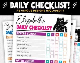 Editable Chore Chart For Kids Daily School Checklist Schedule Printable Daily Routine Responsibility Chart Homeschool Planner To Do List