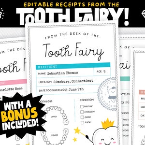 Tooth Fairy for Kids, Editable Tooth Fairy Receipt, Printable Tooth Chart For Kids, Monthly Brushing Chart for Kids, Official Tooth Fairy
