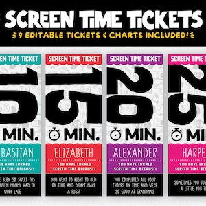 Screen Time Chart & Tickets for Kids Screen Time Checklist Screen Time Tickets For Kids Screen Time Chart for Kids Screen Time Rules