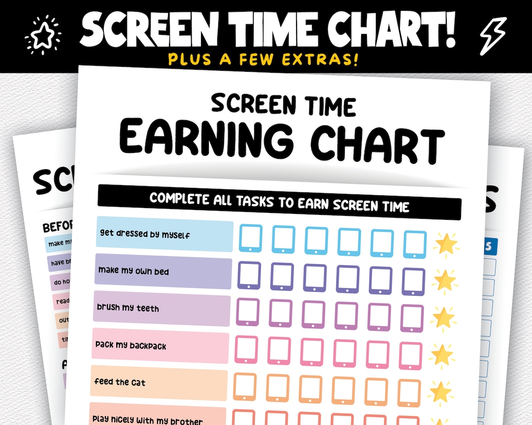 Screen Time Chart Screen Time Chore Chart Editable Chart for Kids Daily ...