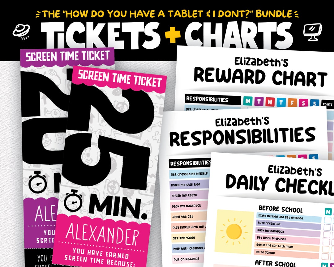 Screen Time Chart Bundle Screen Time Chore Chart Editable Chart for ...