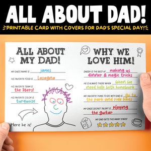 Carte d'anniversaire imprimable Tout sur la carte de papa Anniversaire de papa Remplir le cadeau d'anniversaire de papa Cadeau de père fille DIY Kids Gift for Dad's Birthday