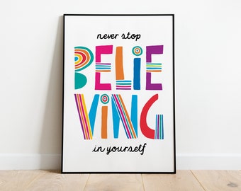 Positive Affirmations, Kids Prints, Kids Poster, Motivational Poster, Homeschool, Classroom Decor, Playroom, Believe, Affirmation Print