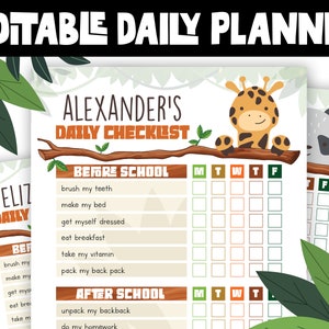 Editable Chart for Kids, Printable To Do List, To Do List For Kids, Daily Routine for Kids, Editable Daily Routine for Kids, Animals, Chores