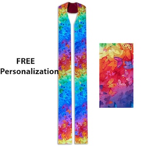 Clergy Stole,  Personalized, Red Clergy Stole, Butterfly Clergy Stole, Multicolor Clergy Stole, Joyful Joyful, Butterfly Clergy Stole