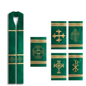 Clergy Stole, Personalized, Canterbury Cross Stole, Celtic Cross Clergy Stole, Chi Rho Stole, Ordinary Time Clergy Stole, Green Clergy Stole