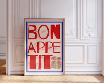 Adorable French BON APPETIT Tinned Fish Poster for Dining Room, Kitchen, Bedroom Digital Print