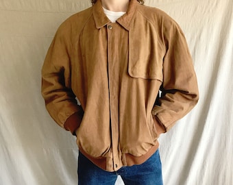 Marlboro leather bomber jacket - vintage mens brown leather coat- adventure team series