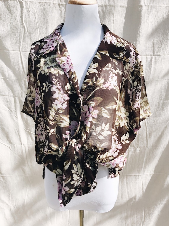 Purple blossom floral sheer blouse