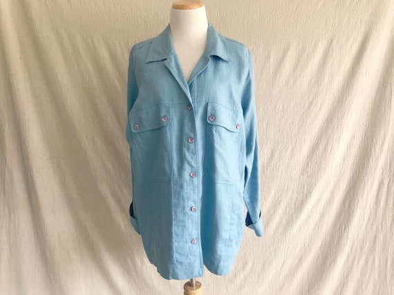 AZURE - linen sky blue chore coat xl - image 1