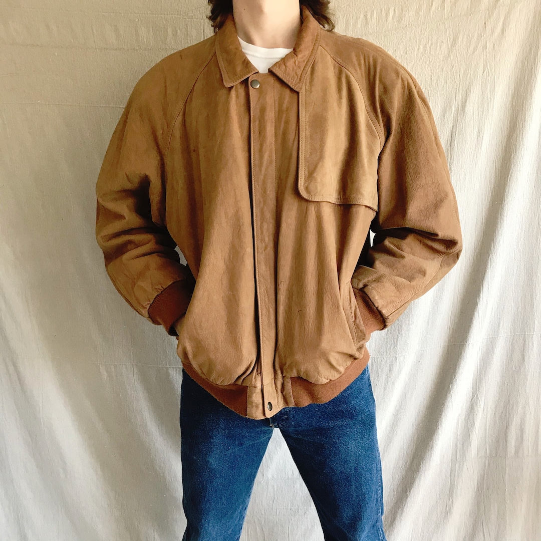 Marlboro Leather Bomber Jacket - Vintage Mens Brown Leather Coat