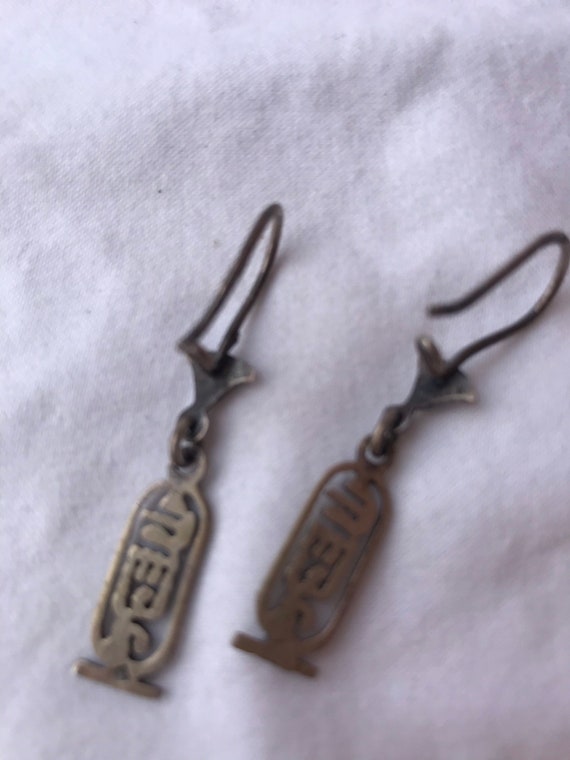 Egyptian hieroglyph silver drop earrings - image 4