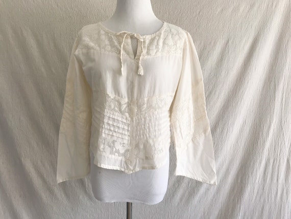 BLANCHE - ivory cotton peasant blouse with bell sl