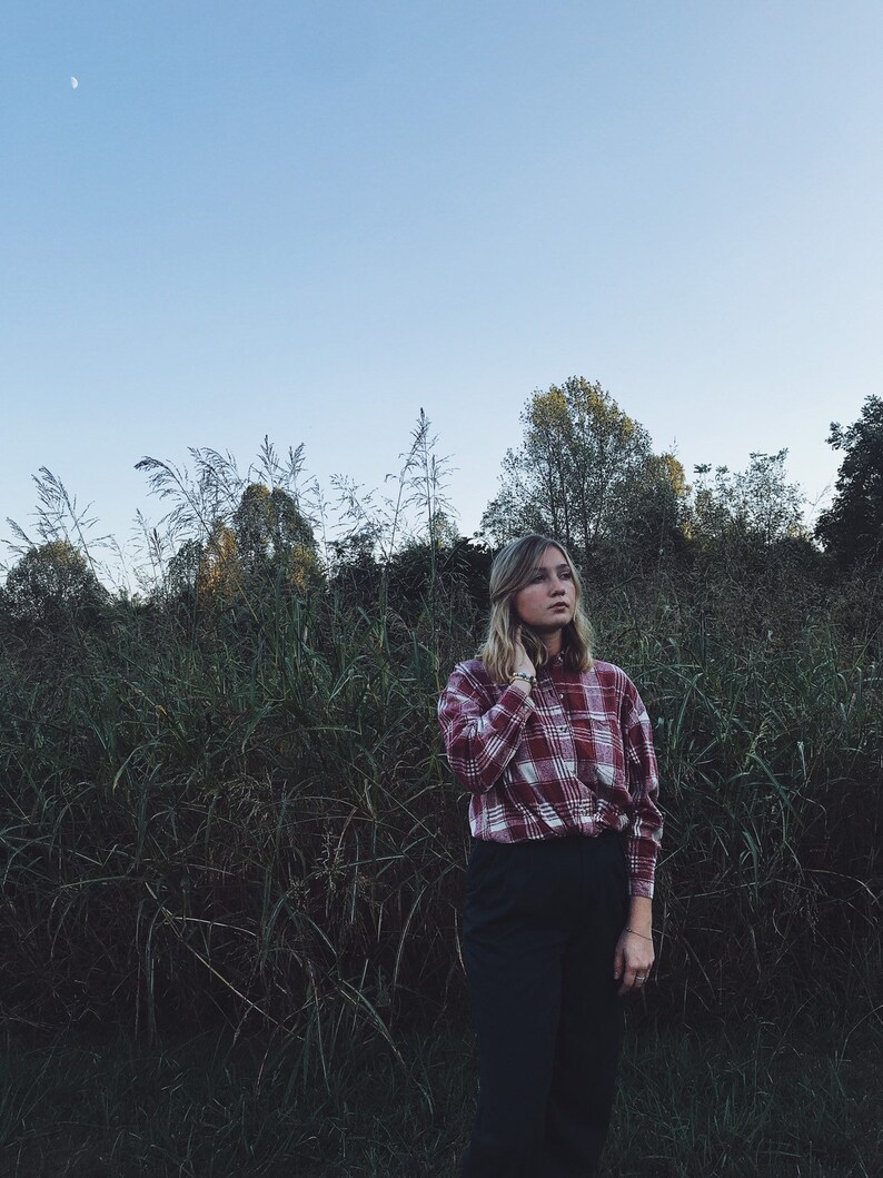 Autumn Plaid \u2022 silk burgundy and cream plaid pure raw silk button up flannel blouse
