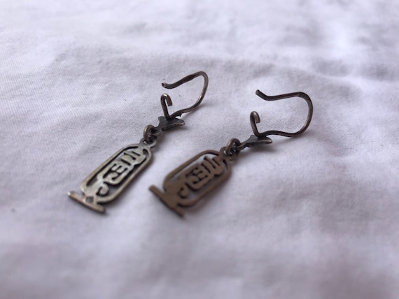 Egyptian hieroglyph silver drop earrings - image 2