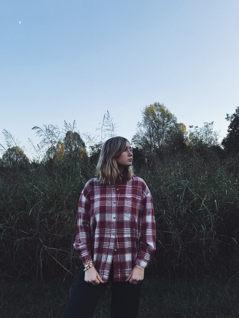 Autumn Plaid \u2022 silk burgundy and cream plaid pure raw silk button up flannel blouse