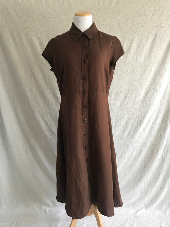 CACAO - linen midi market dress in brown