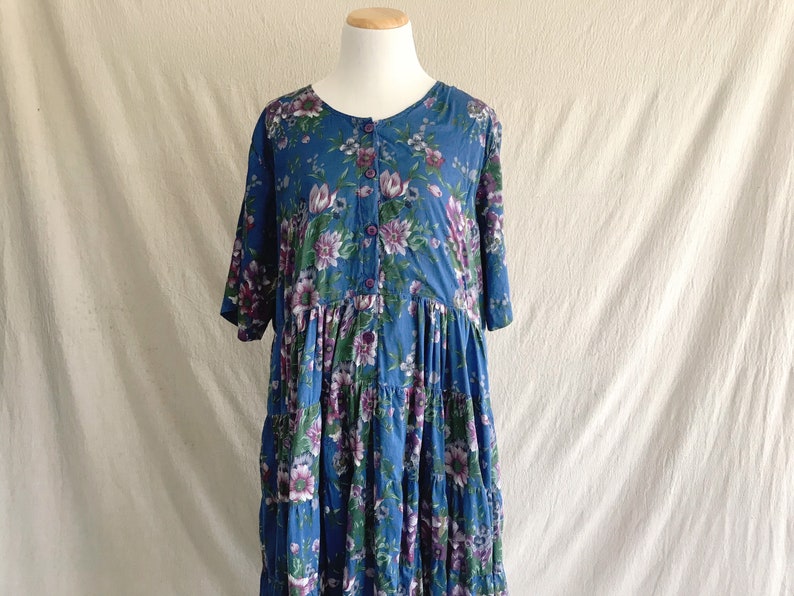 AZURE cerulean blue and purple floral maxi market dress | Etsy