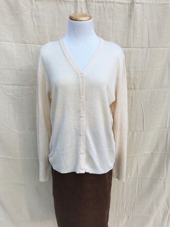 cream silk dot cardigan sweater