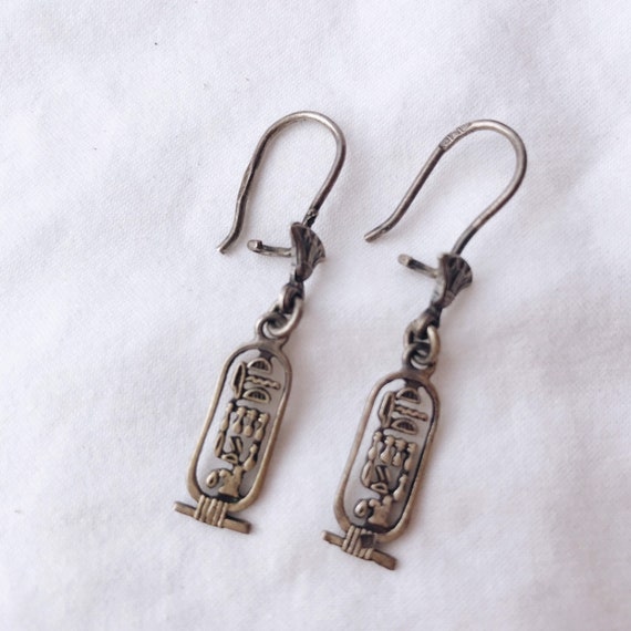 Egyptian hieroglyph silver drop earrings - image 1