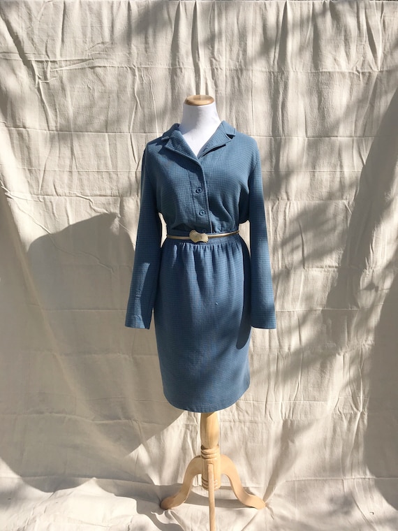 70's cornflower blue check skirt suit