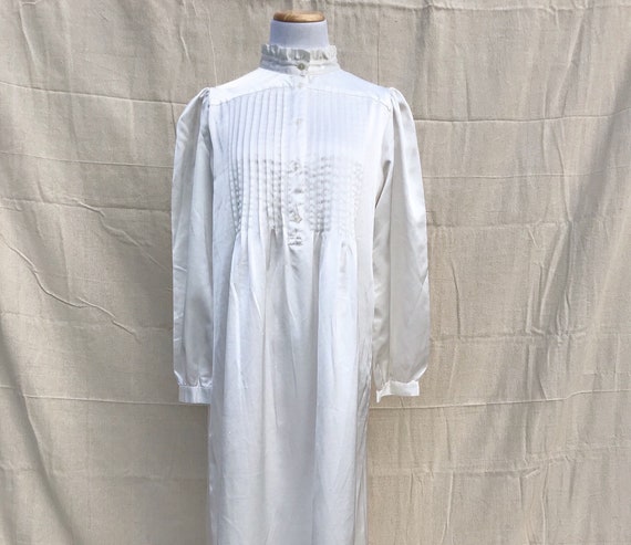 pure white satin high neck ruffle gunne sax victor