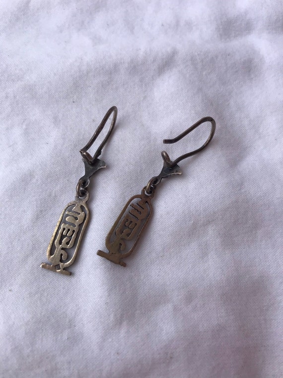 Egyptian hieroglyph silver drop earrings - image 3