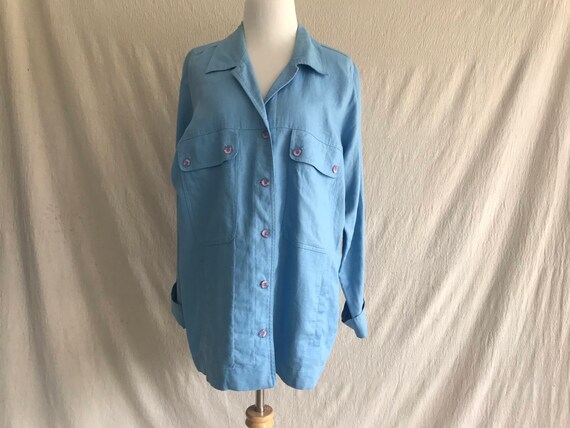 AZURE - linen sky blue chore coat xl - image 2