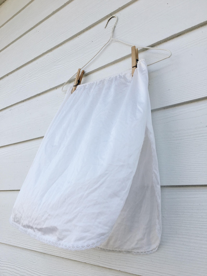 Cream satin side slit short slip