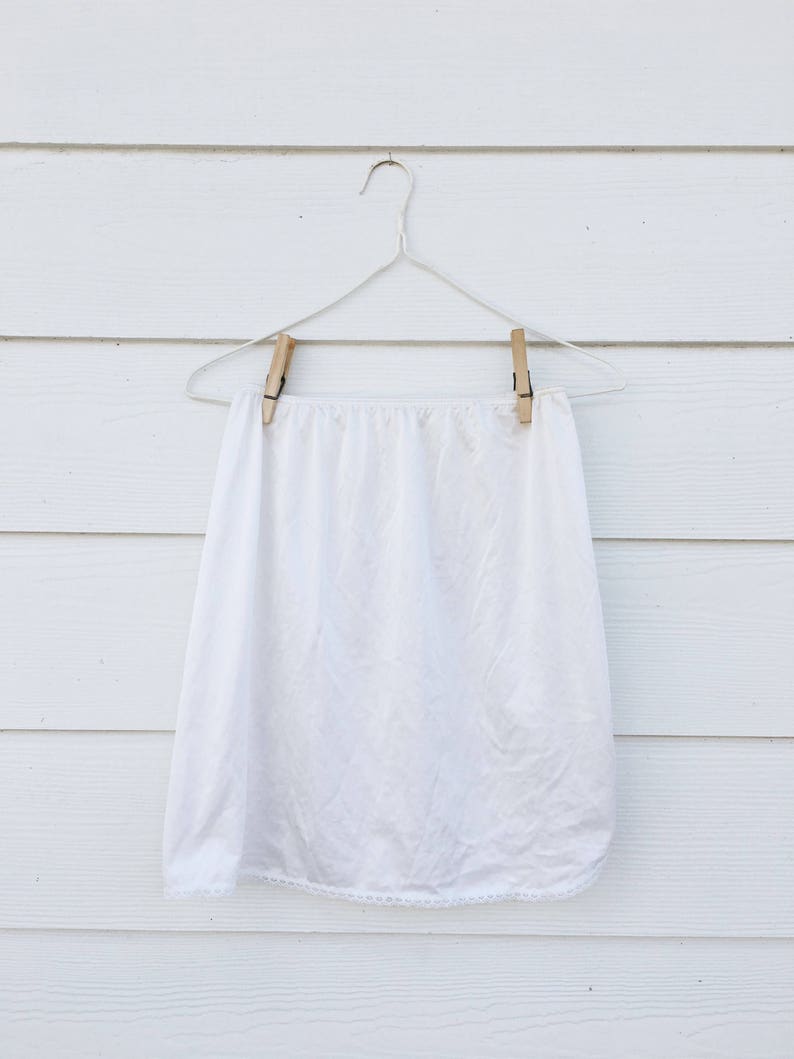 Cream satin side slit short slip