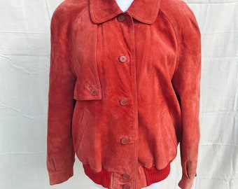 vintage suede scarlet red bomber jacket