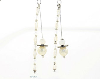 Long earrings white silver Biwa pearls Swarovski pearls unique handmade BRAUTSCHAU